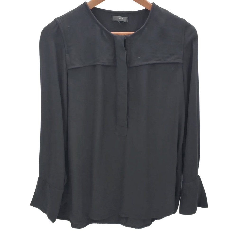 J. Crew Womens Long Sleeve Black Button Front‎ Crepe Blouse Top